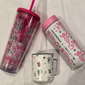 Starbucks  limited edition Pink and White Tumbler Roller Rabbit Set of 3
